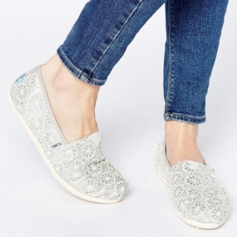 Toms Fairy Wedding Gypsy Boho Crochet Lace Glitter Sparkle Flats Sz 12